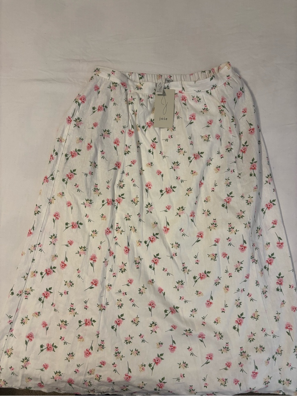 Joie White Maxi Skirt with Pink Rose Print